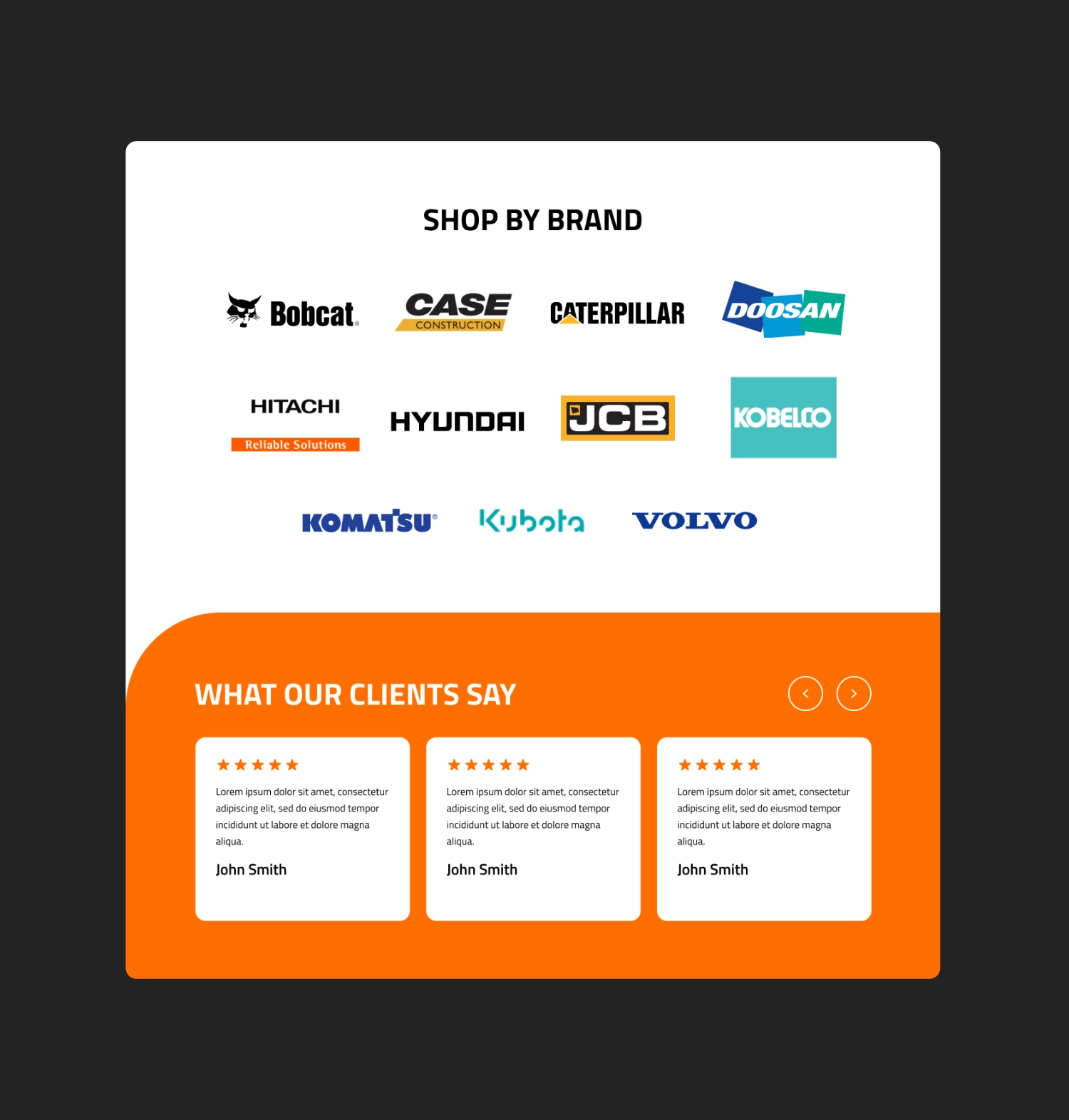 Brands and testimonials section of the AU Buckets website