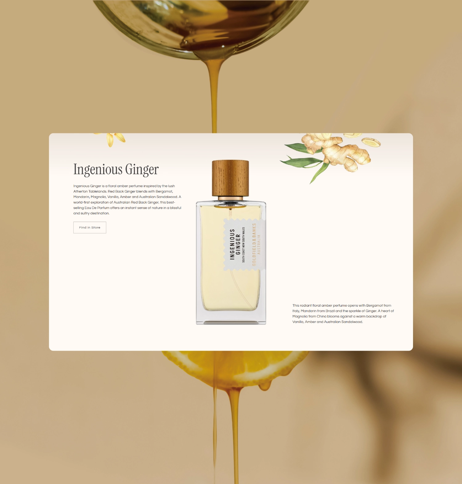 Perfume feature section of the Ingenious Ginger perfume website