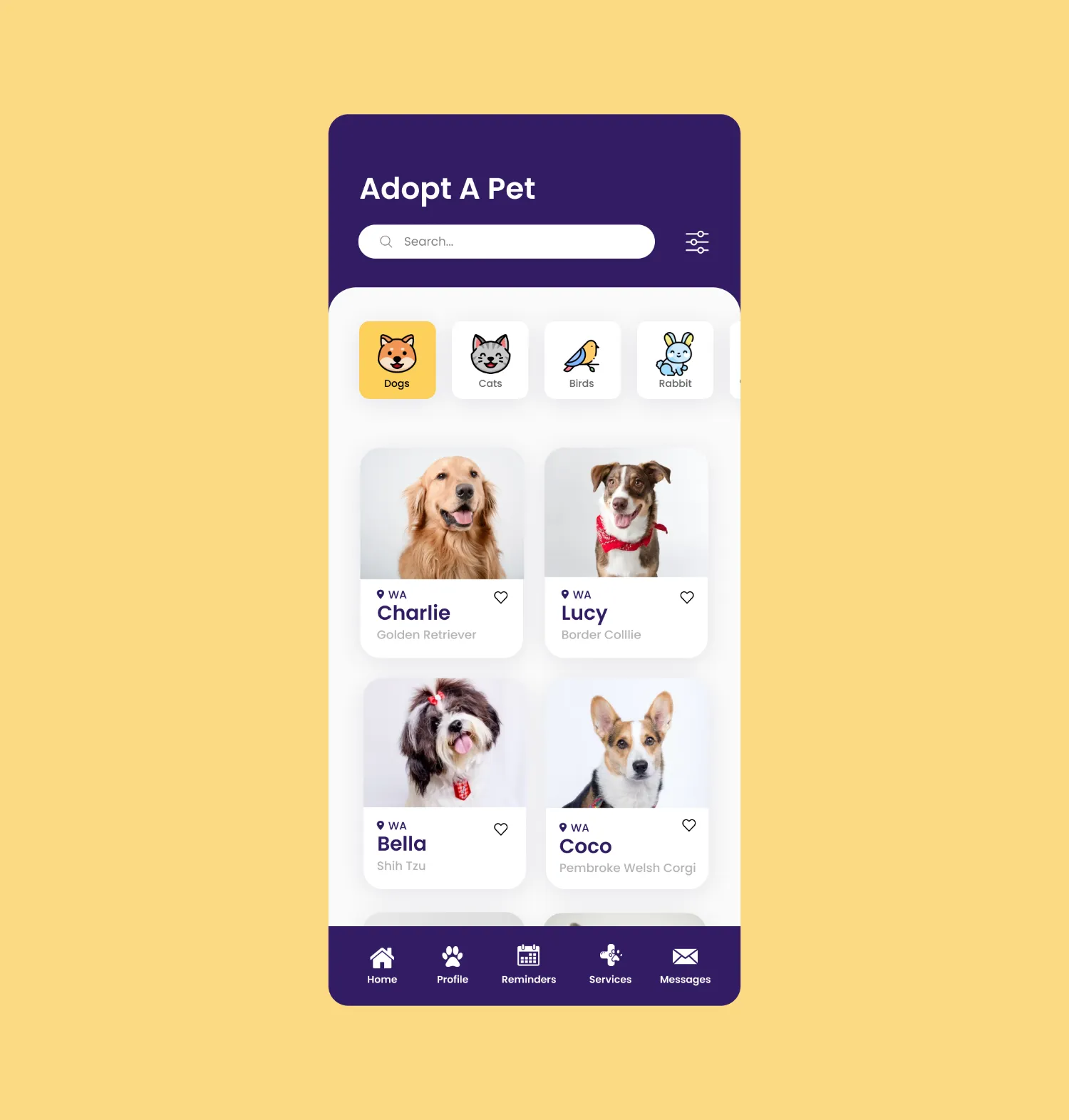 Adoption screen of the RSPCA App