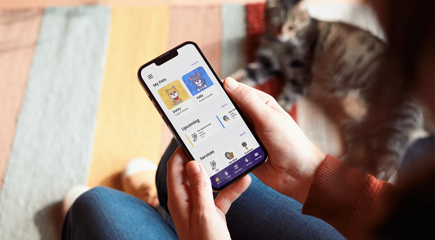The RSPCA app interface displayed on an iPhone